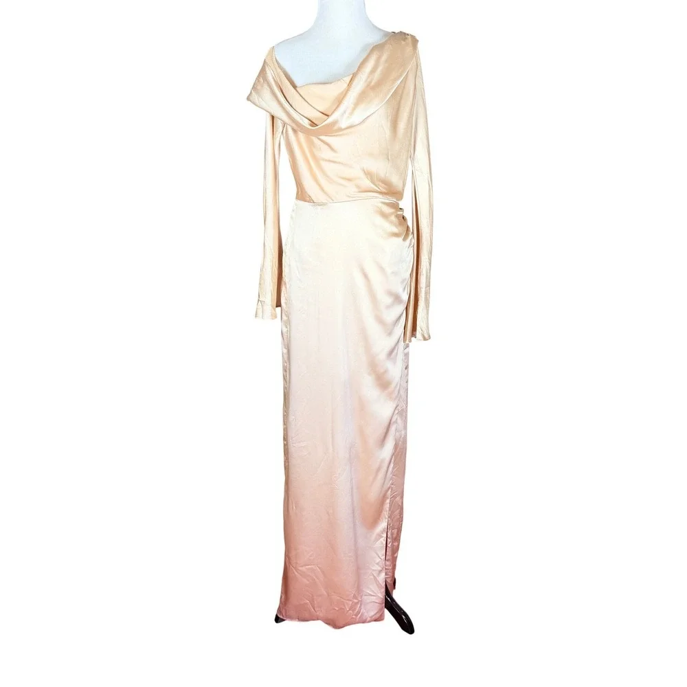 Show Me‎ Your Mumu Jamie Champagne Satin Off Shoulder Maxi Dress Long Sleeve Med